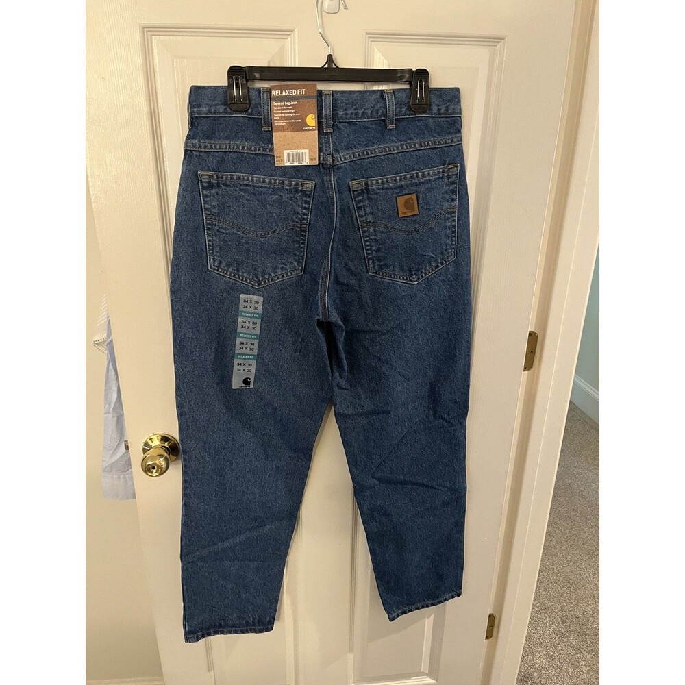 NWT Carhartt Mens 34x30 Relaxed Fit Tapered Leg Jeans Blue B17-DST New